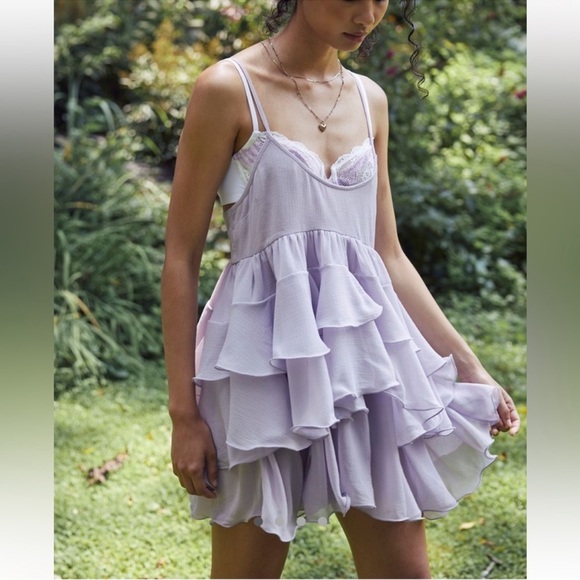 Free People Runaway Rockstar Layered Tiered Balletcore Sheer Mini Slip Dress New - Picture 1 of 11